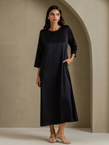 [Black] SilkSilky-UK 3/4 Sleeve Round Neck Dress 001