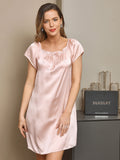 SilkSilky UK Pure Silk Cap Sleeve Tie Neck Nightdress LightPink 004