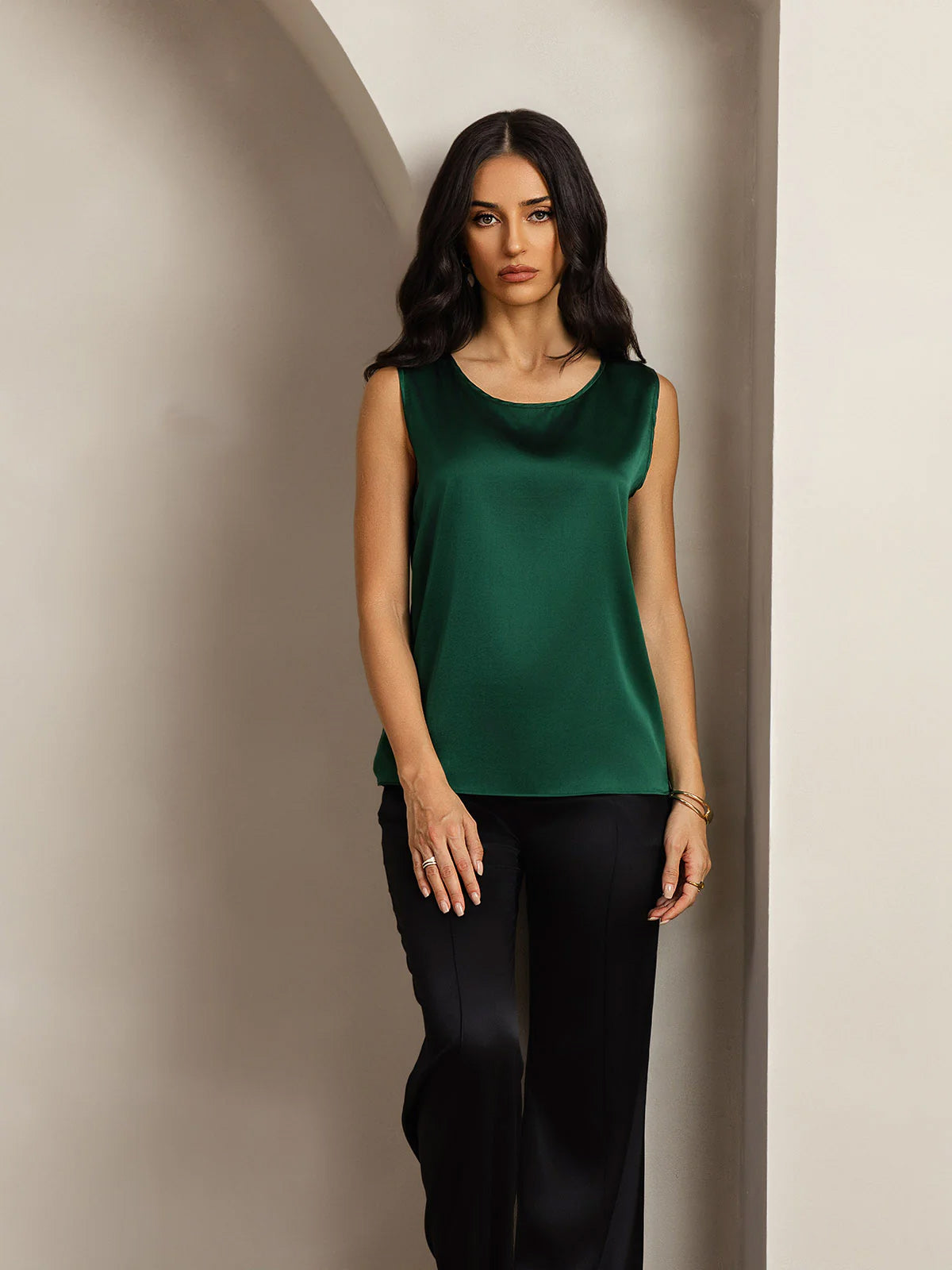 [Dark Green] SilkSilky-UK 19Momme Silk Round Neck Camisole 004