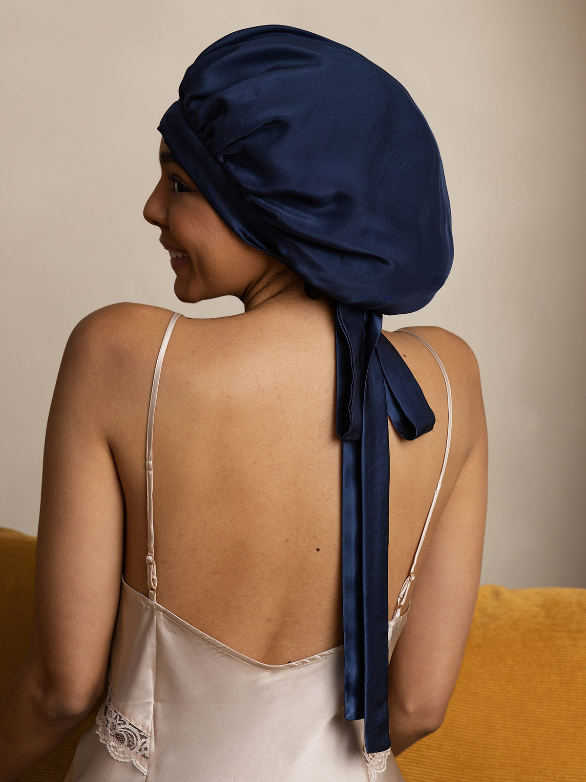[Dark Blue] SilkSilky-UK Pure Silk Sleep Cap 001
