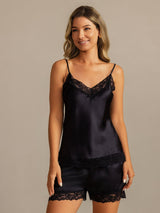 [Black] SilkSilky-UK Spaghetti Strap V Neck Camisole Set 003