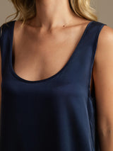 [Dark Blue] SilkSilky-UK 19Momme Machine-Washable Silk Sleeveless Scoop Neck Women's Pyjamas 004