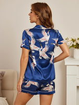 [Dark Blue] SilkSilky-UK Short Sleeve Lapel Collar Women's Pyjamas 002