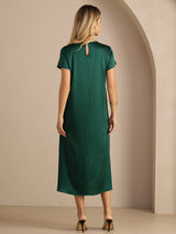 [Dark Green] SilkSilky-UK Short Sleeve Round Neck Dress 002