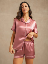 [Pale Mauve] SilkSilky-UK Short Sleeve Lapel Collar Women's Pyjamas 004