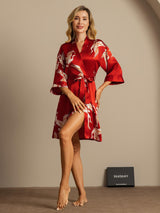 [Dark Red] SilkSilky-UK 3/4 Sleeve Women's Dressing Gown 008