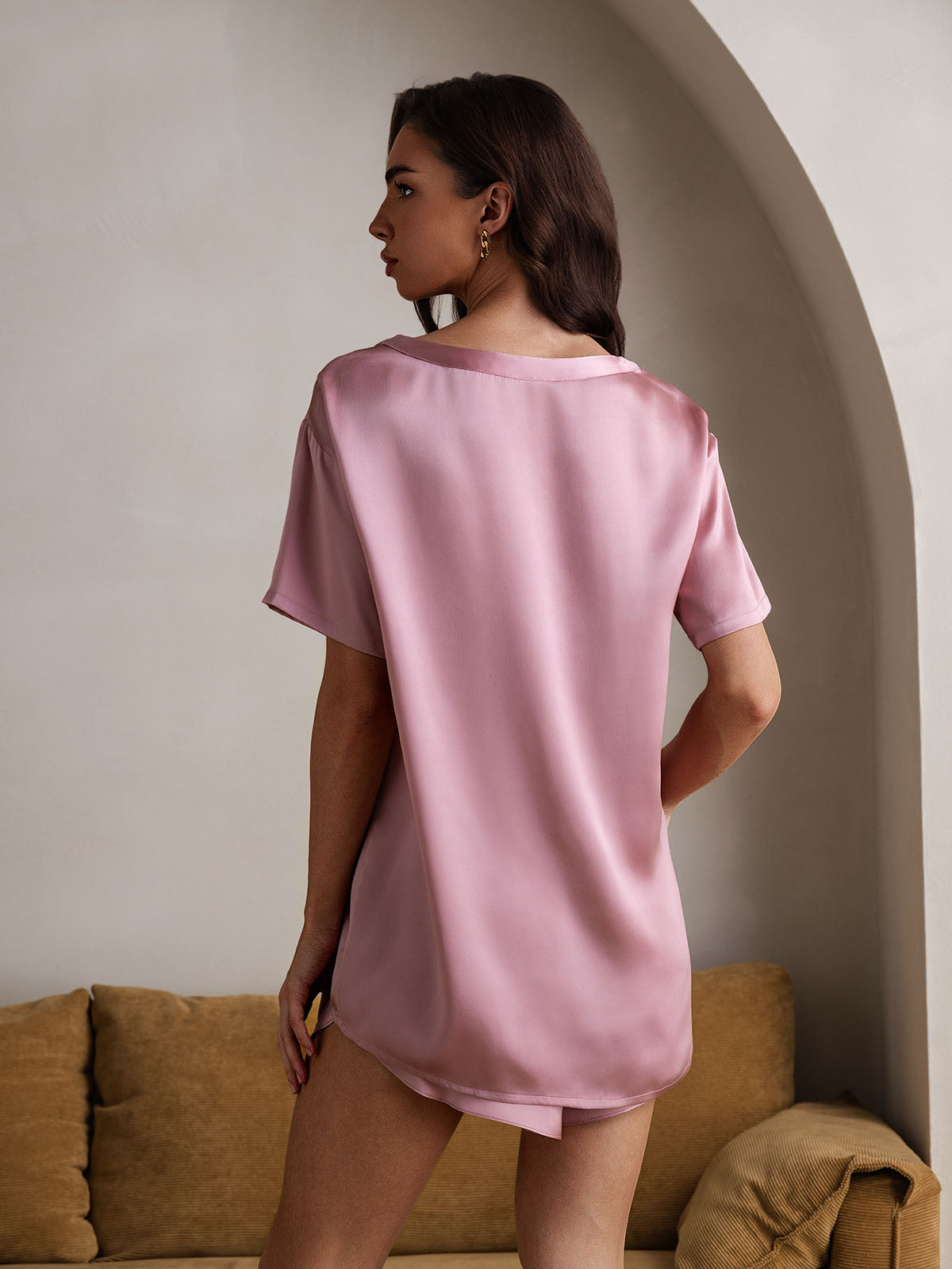 [Pale Mauve] SilkSilky-UK Pure Silk Round Neck Women's Pyjamas 003
