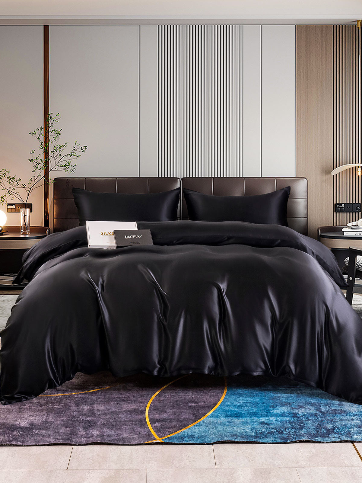 SilkSilky UK 22Momme Pure Silk Bedding Set Black 001