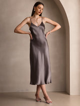[Dark Khaki] SilkSilky-UK Spaghetti Strap V Neck Dress 001