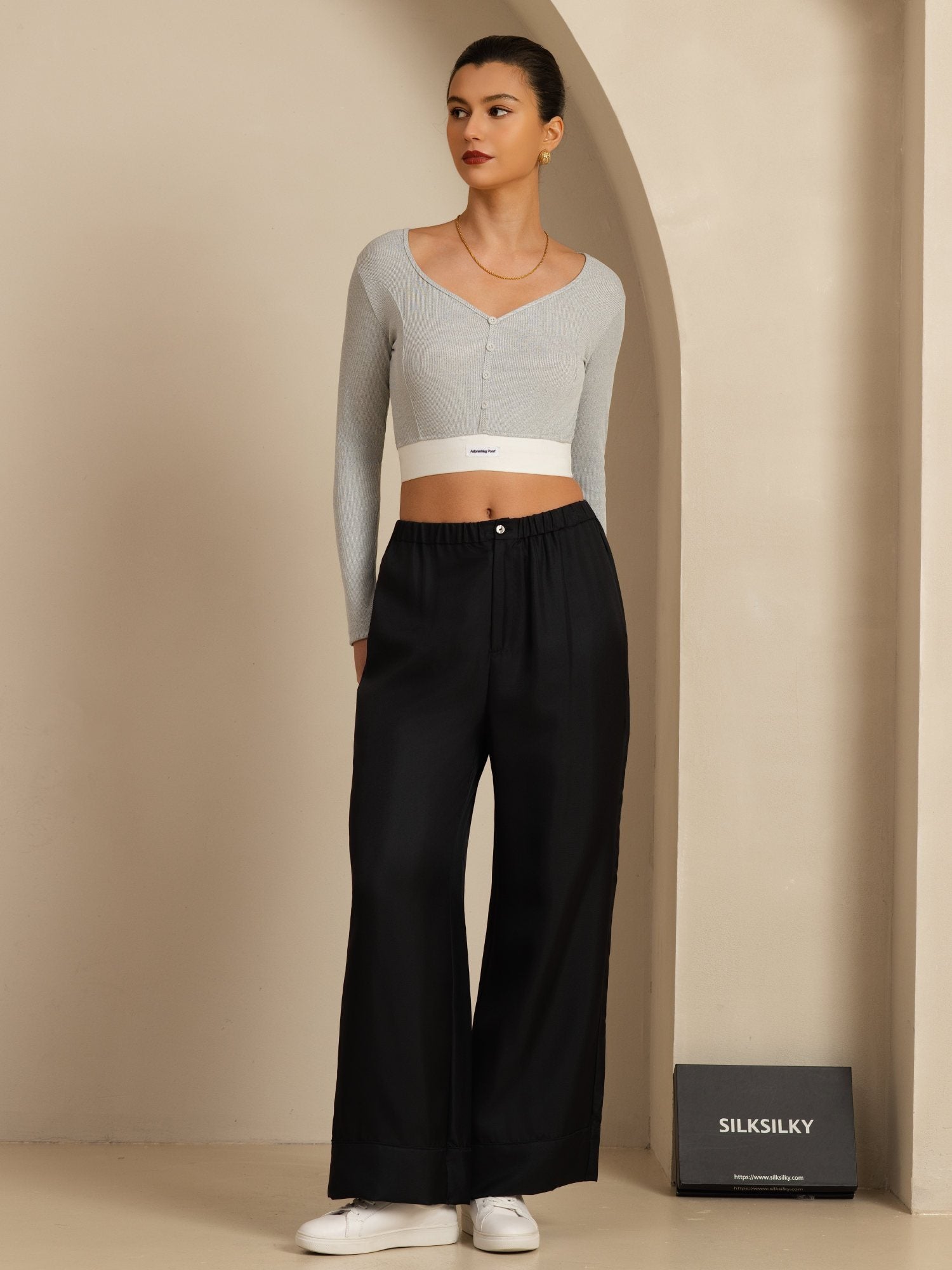 [Black] SilkSilky-UK 18Momme Silk Satin Surah Womens Pants 005