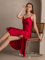 [Wine] SilkSilky-UK Spaghetti Strap Cowl Neck Dress 004