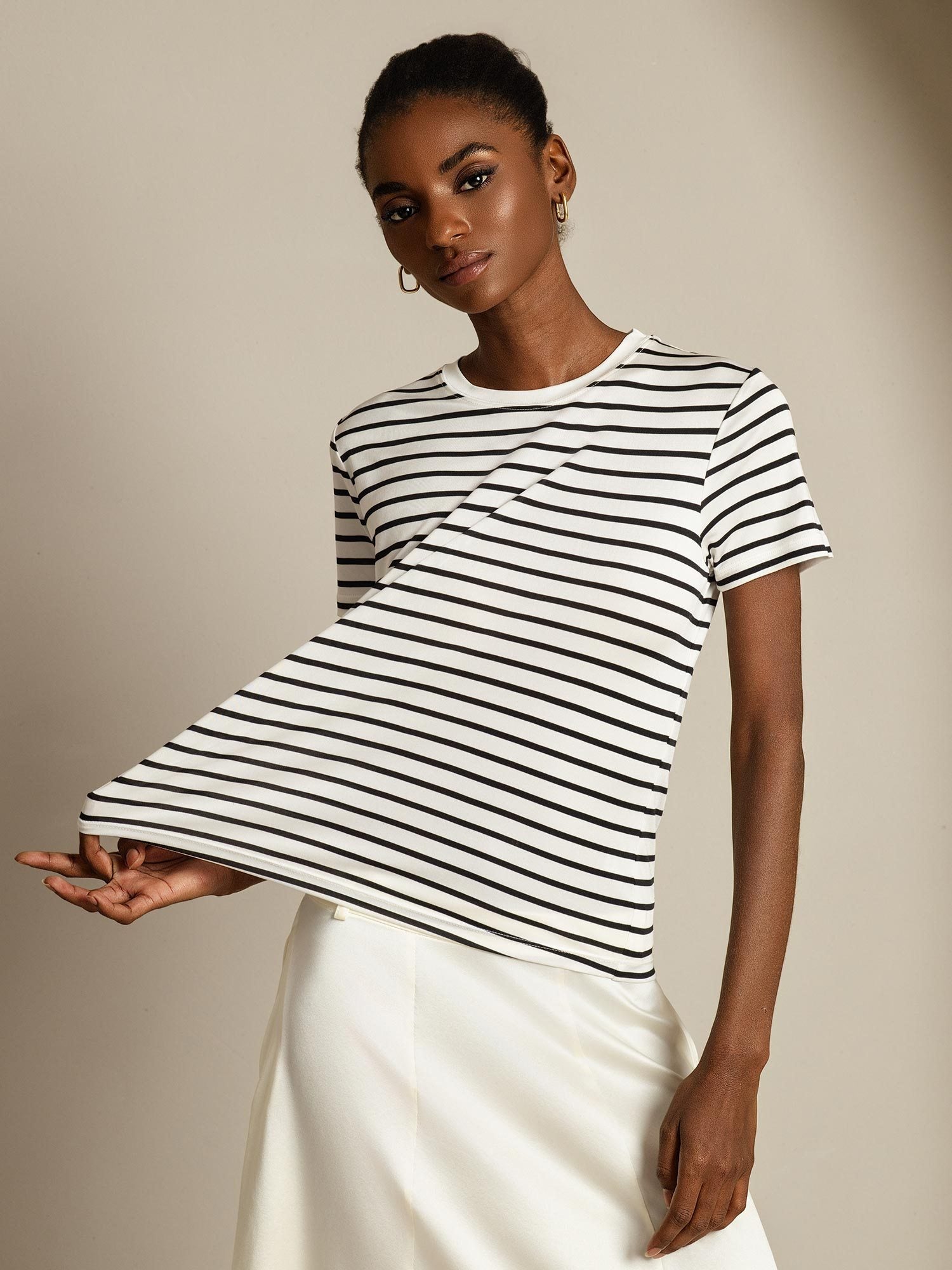 [WhiteStripe] SilkSilky-UK Pure Silk Crew Women's T-Shirt 001