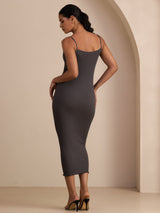 [Gray] SilkSilky-UK Spaghetti Strap Square Neck Dress 002
