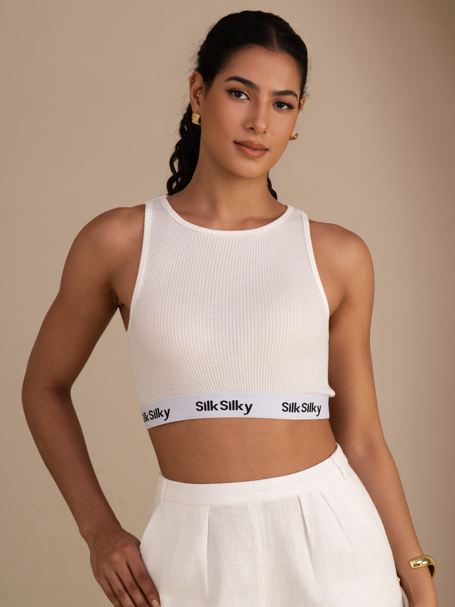 [White] SilkSilky-UK Sleeveless Crew Neck Camisole 001