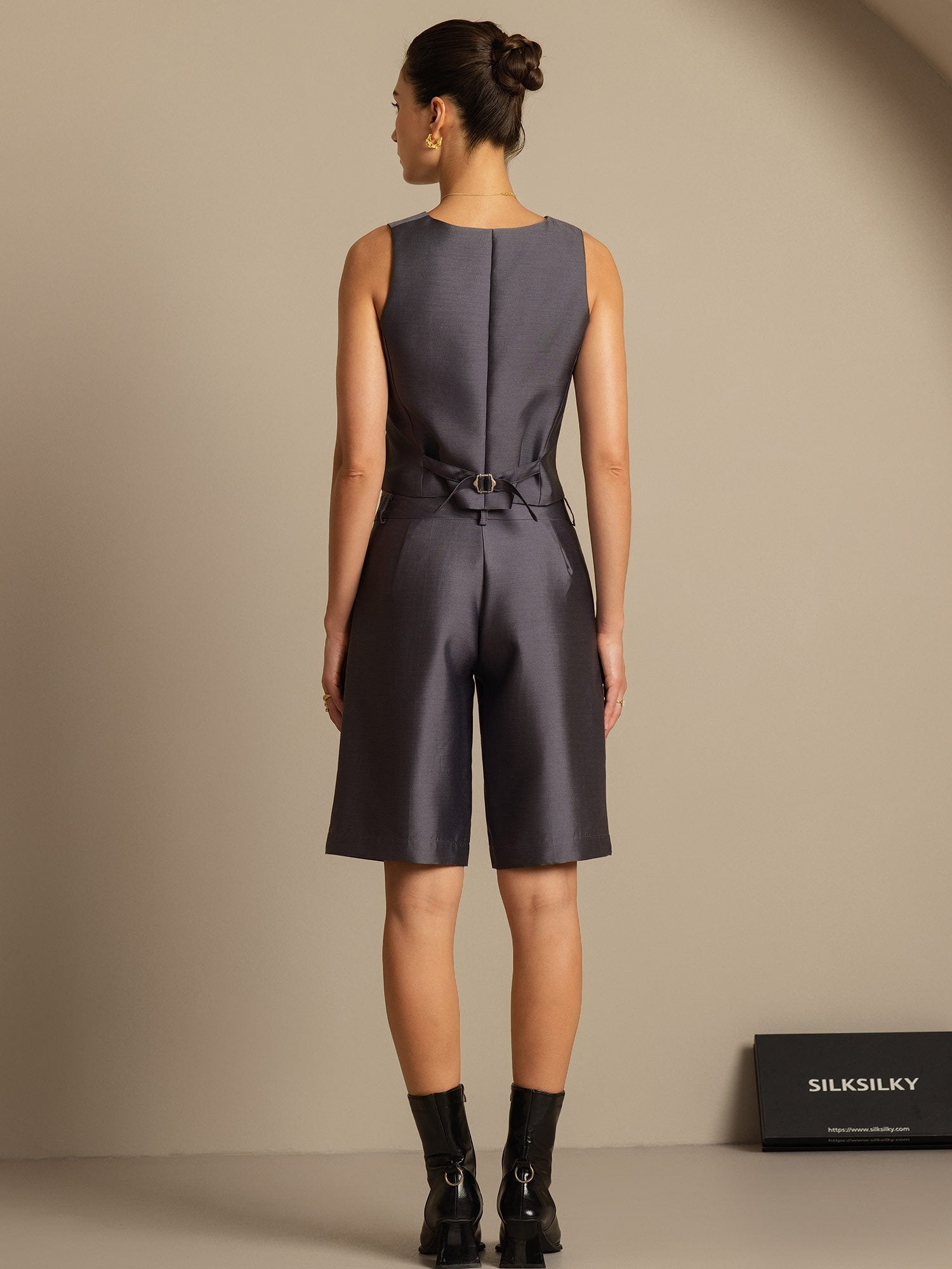 [Gray] SilkSilky-UK 32Momme Silk-Wool Blend V Neck Women's Vest 002