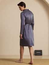 [Navy Ginkgo] SilkSilky-UK Long Sleeve V Neck Men's Dressing Gown 002