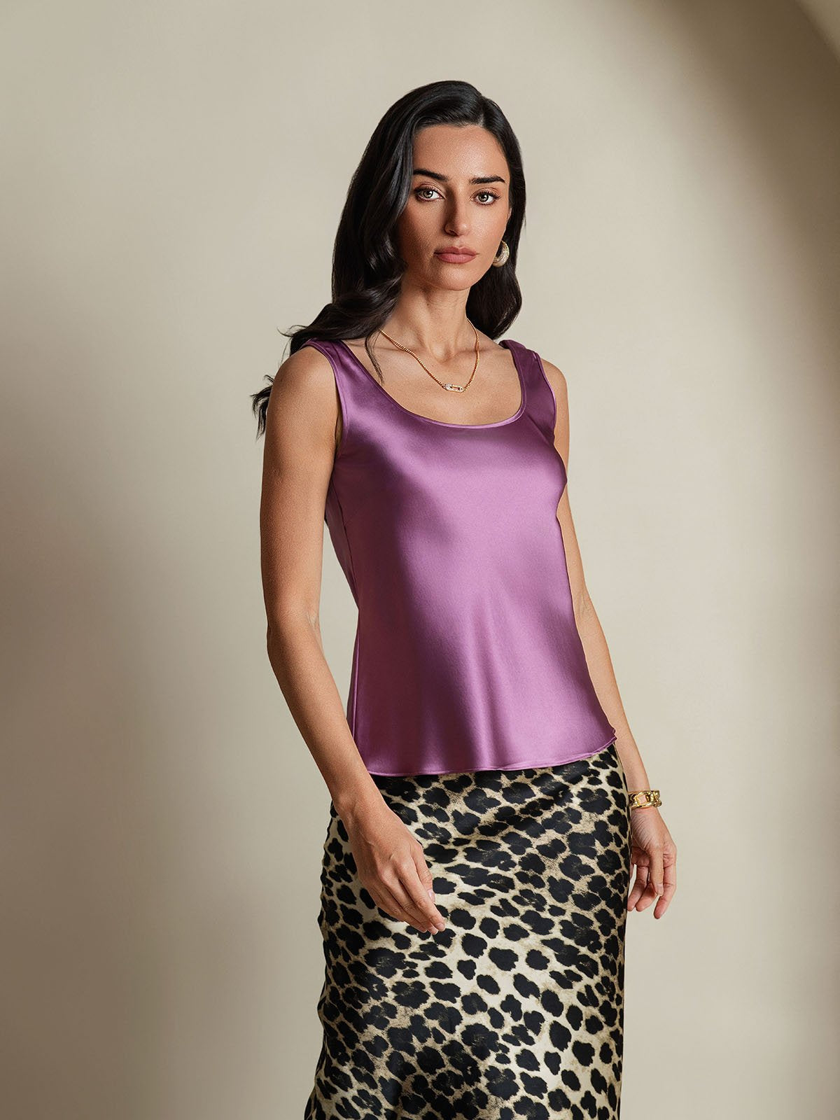 [Deep Purple] SilkSilky-UK 19Momme Silk U Neck Camisole 005