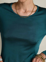 [Posy Green] SilkSilky-UK Silk Jersey Long Sleeve Round Neck Women's T-Shirt 008