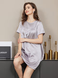 SilkSilky UK Pure Silk Short Sleeve Round Neck Nightdress LightGray 004