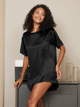 [Black] SilkSilky-UK Short Sleeve Round Neck Women's Pyjamas 001