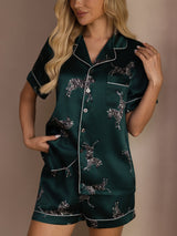 [Emerald Zebra] SilkSilky-UK Short Sleeve Lapel Collar Women's Pyjamas 005