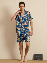 [Navy Dragon] SilkSilky-UK Short Sleeve Lapel Collar Men's Pyjamas 006