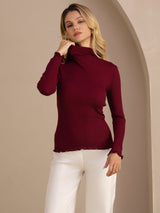 [Wine] SilkSilky-UK Long Sleeve Turtle Neck Women's T-Shirt 004