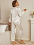 SilkSilky UK Pure Silk Long Sleeve Lapel Women's Pyjamas White 003