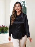 SilkSilky UK 19Momme Silk Long Sleeve Collar Women's Shirt Black 005