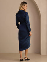 [Dark Blue] SilkSilky-UK Long Sleeve Lapel Collar Dress 002