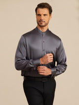[Dark Gray] SilkSilky-UK Long Sleeve Stand Collar Men''s Shirt 003