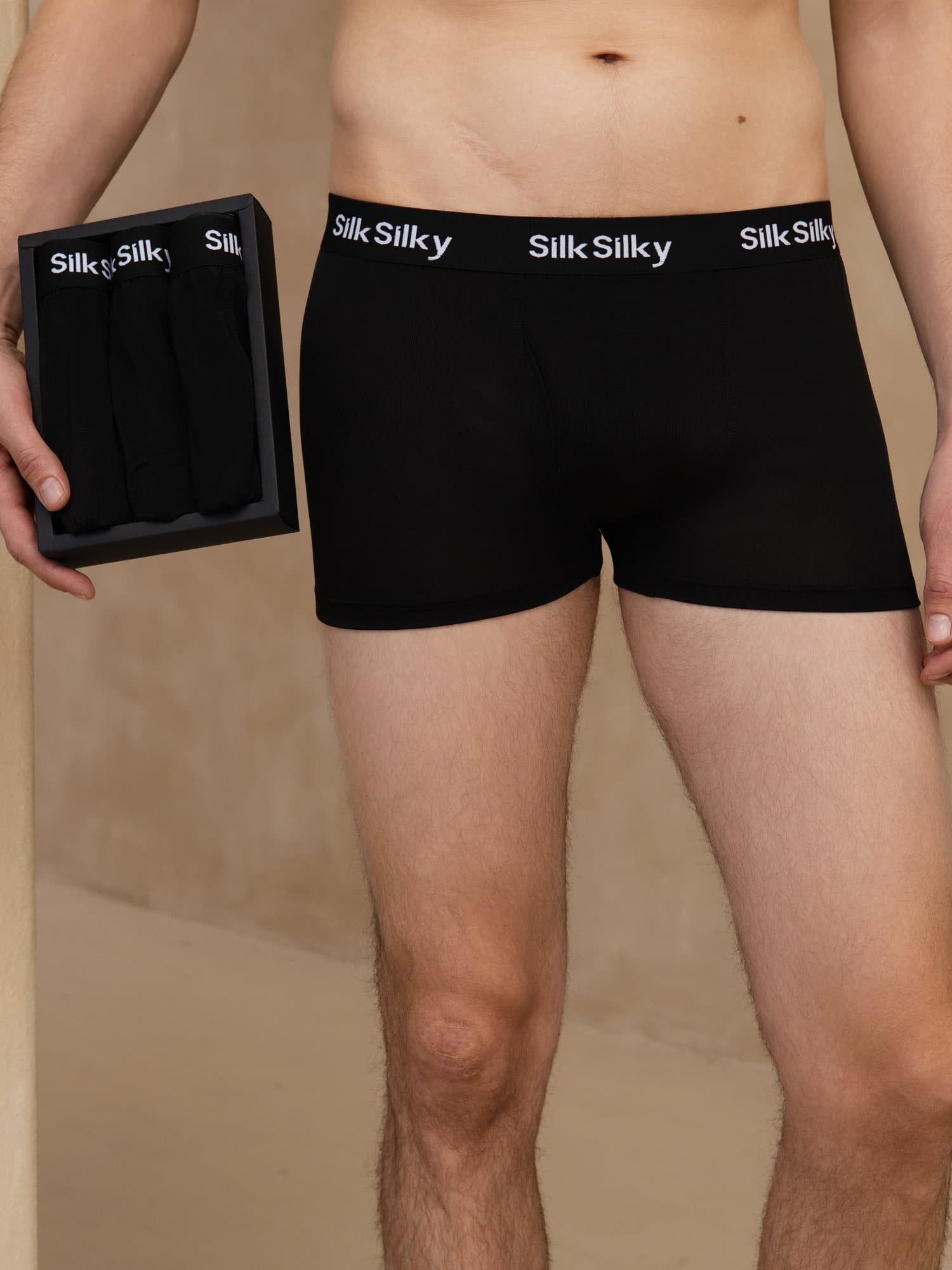 [Black] SilkSilky-UK 100% Silk Jersey Men's Underwear 001