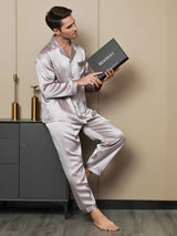 [Pale Mauve] SilkSilky-UK Long Sleeve Notch Collar Men's Pyjamas 005