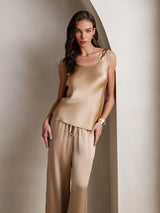 [Champagne] SilkSilky-UK Sleeveless Square Neck Camisole Set 003
