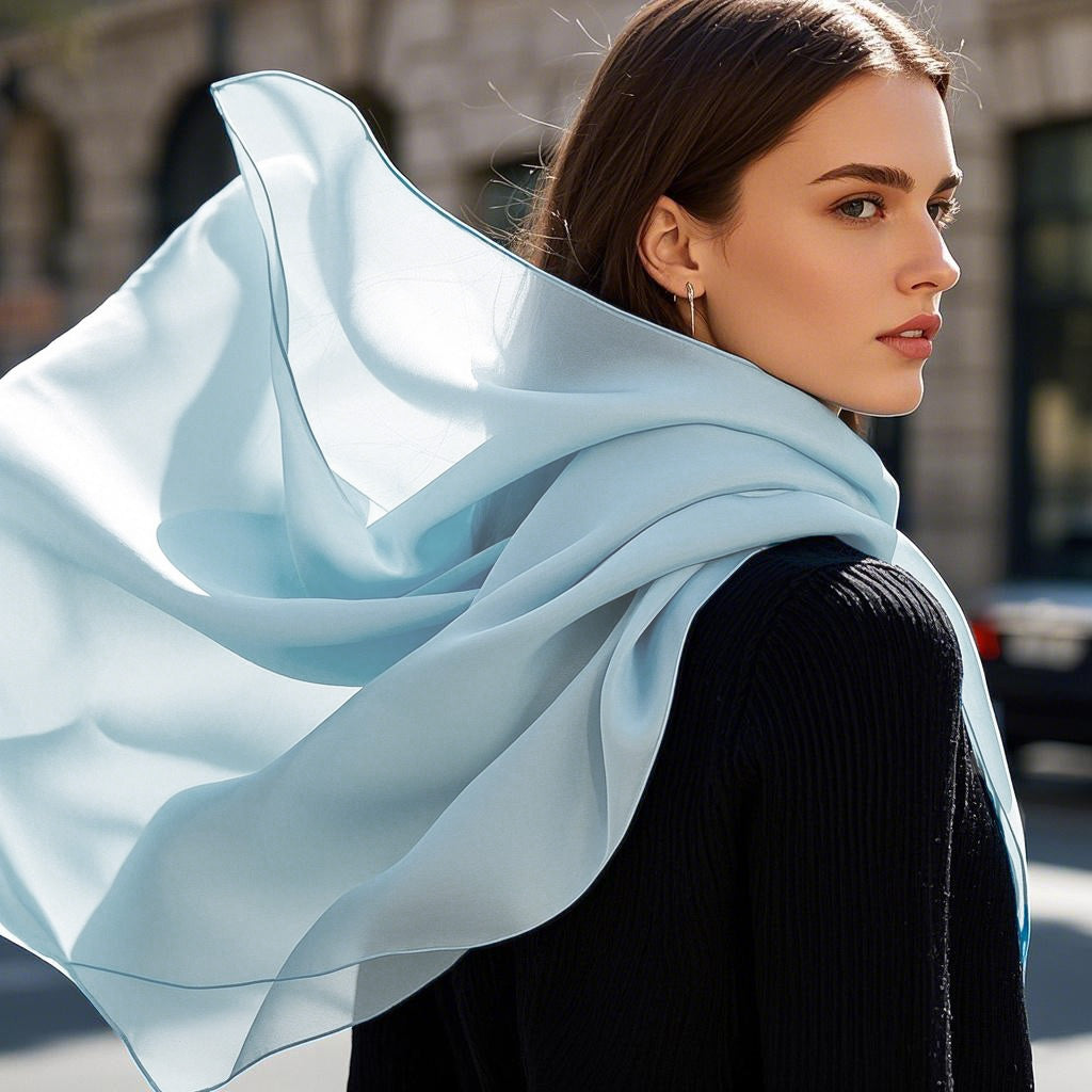 SilkSilky-UK Pure Silk Scarf LightBlue 003