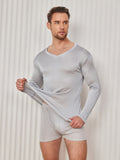 SilkSilky UK Silk Knitted Long Sleeve V Neck Men's T Shirt LightGray 001