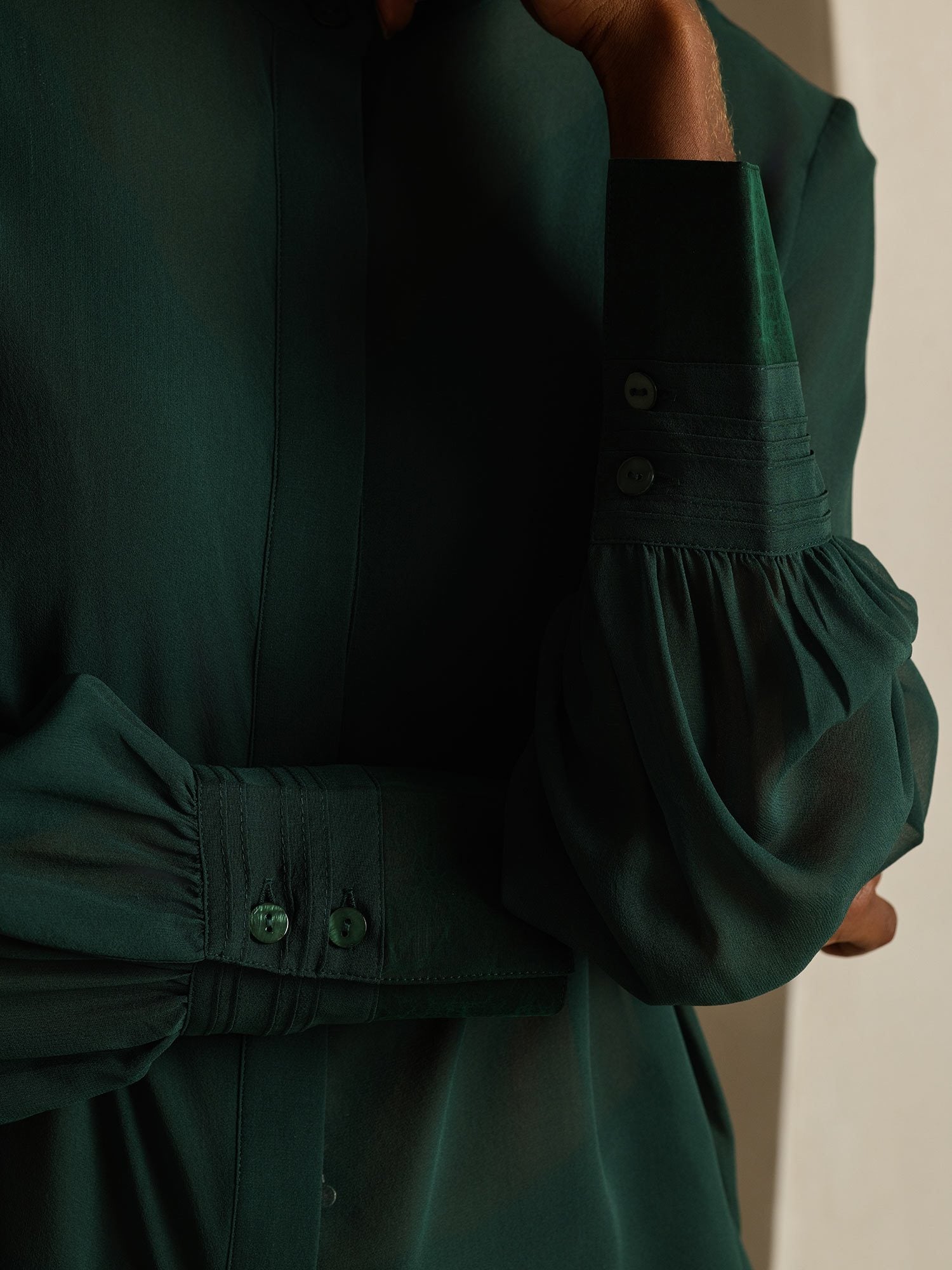 [Dark Green] SilkSilky-UK Pure Silk Split Women's Shirt 005