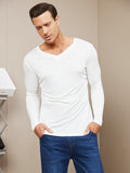 SilkSilky UK Silk Knitted Long Sleeve V Neck Men's T Shirt White 001