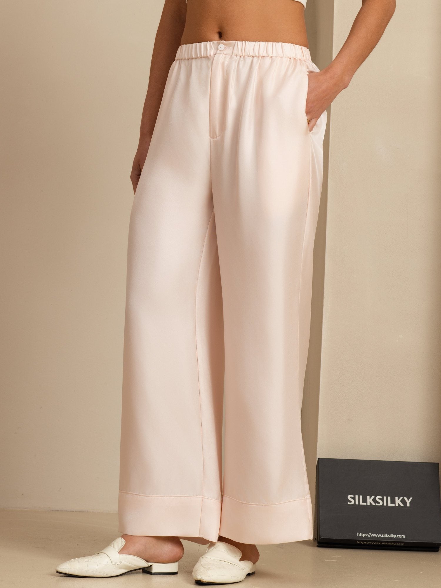 [Pink] SilkSilky-UK 18Momme Silk Satin Surah Womens Pants 003