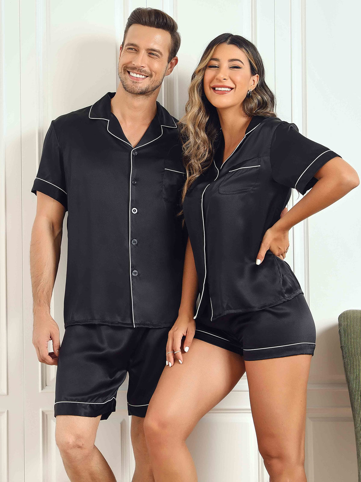 SilkSilky UK Pure Silk Short Sleeve Couple Black 001