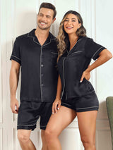 [Dark Blue] SilkSilky-UK Pure Silk Short Sleeve Couple 016
