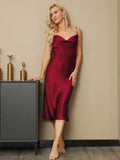 SilkSilky UK Silk Sleeveless Cowl Neck Dress Wine 005