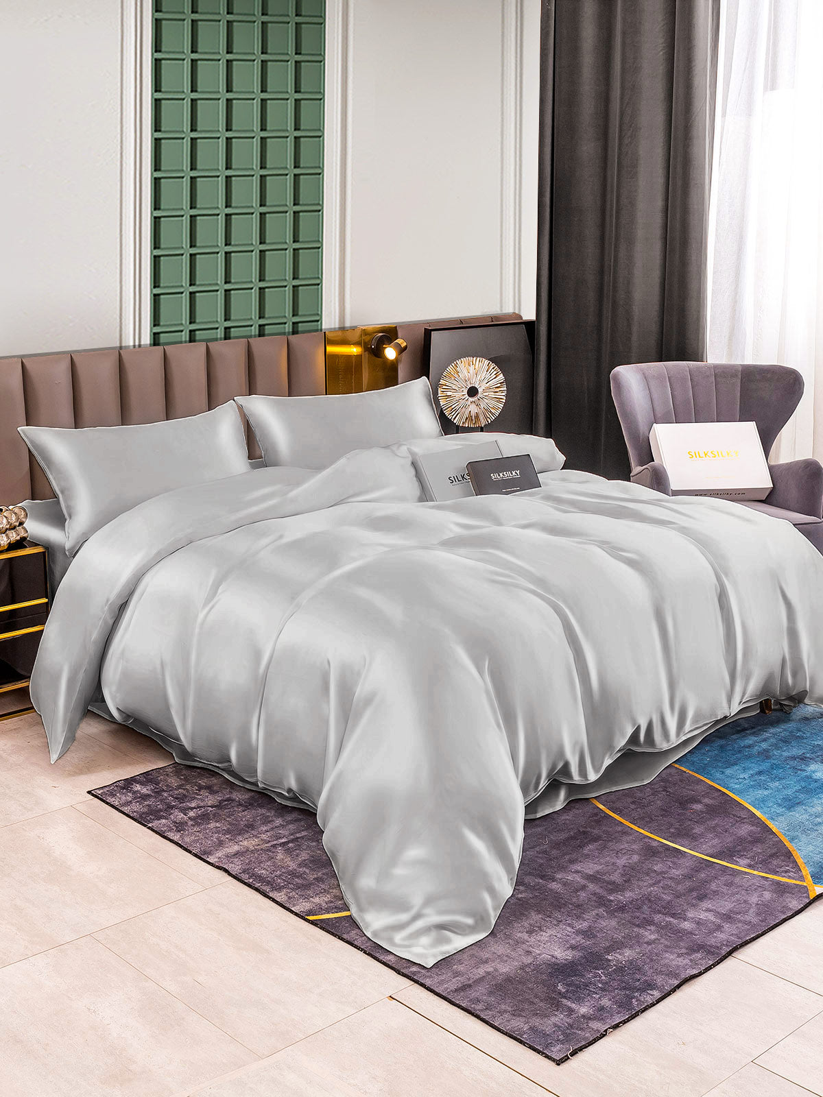 [Silver] SilkSilky-UK 25Momme Pure Silk Bedding Set 001