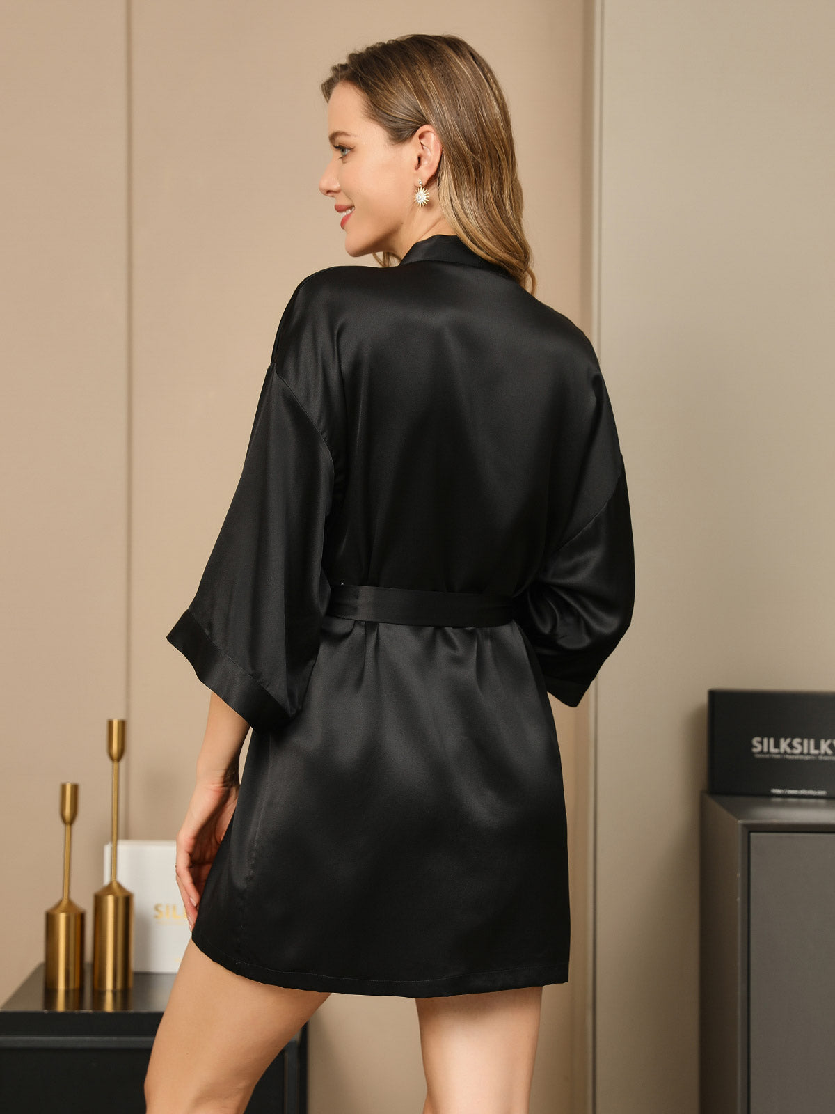 [Black] SilkSilky-UK Pure Silk Womens Robe 002