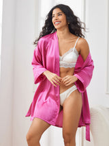 [Rose Red] SilkSilky-UK 3/4 Sleeve Women's Dressing Gown 003
