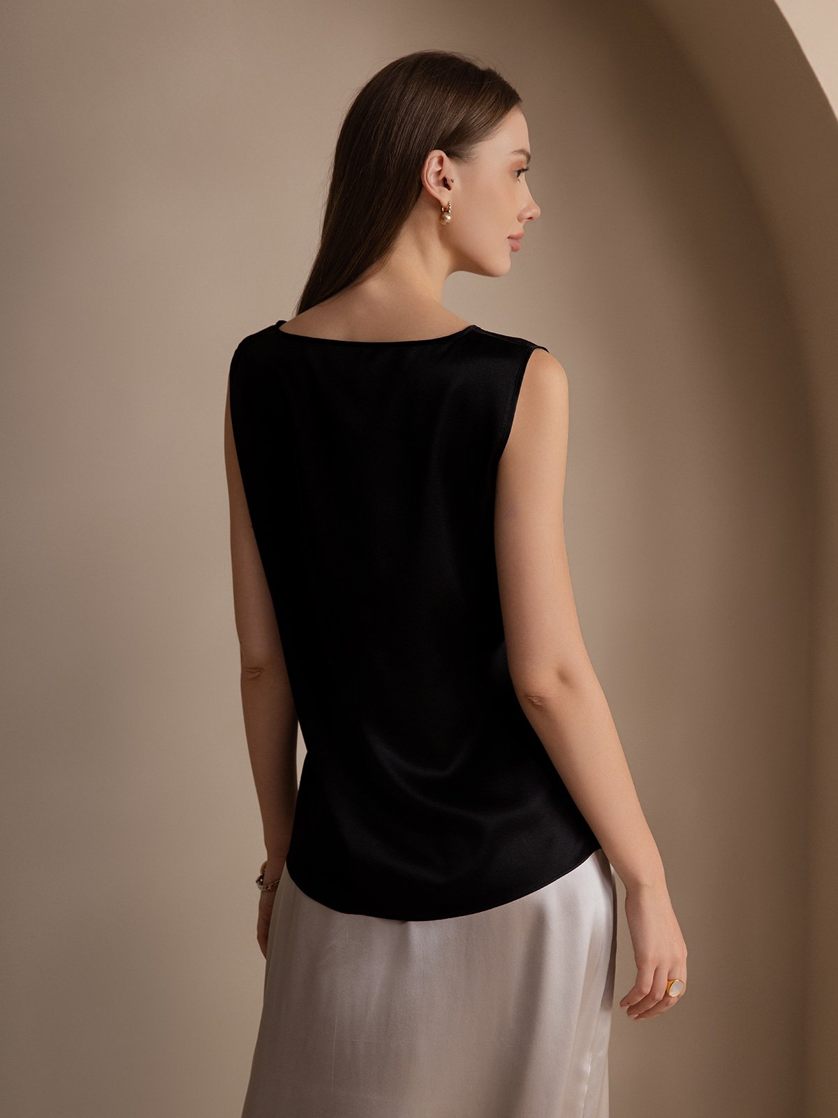 [Black] SilkSilky-UK 19Momme Silk Round Neck Camisole 002