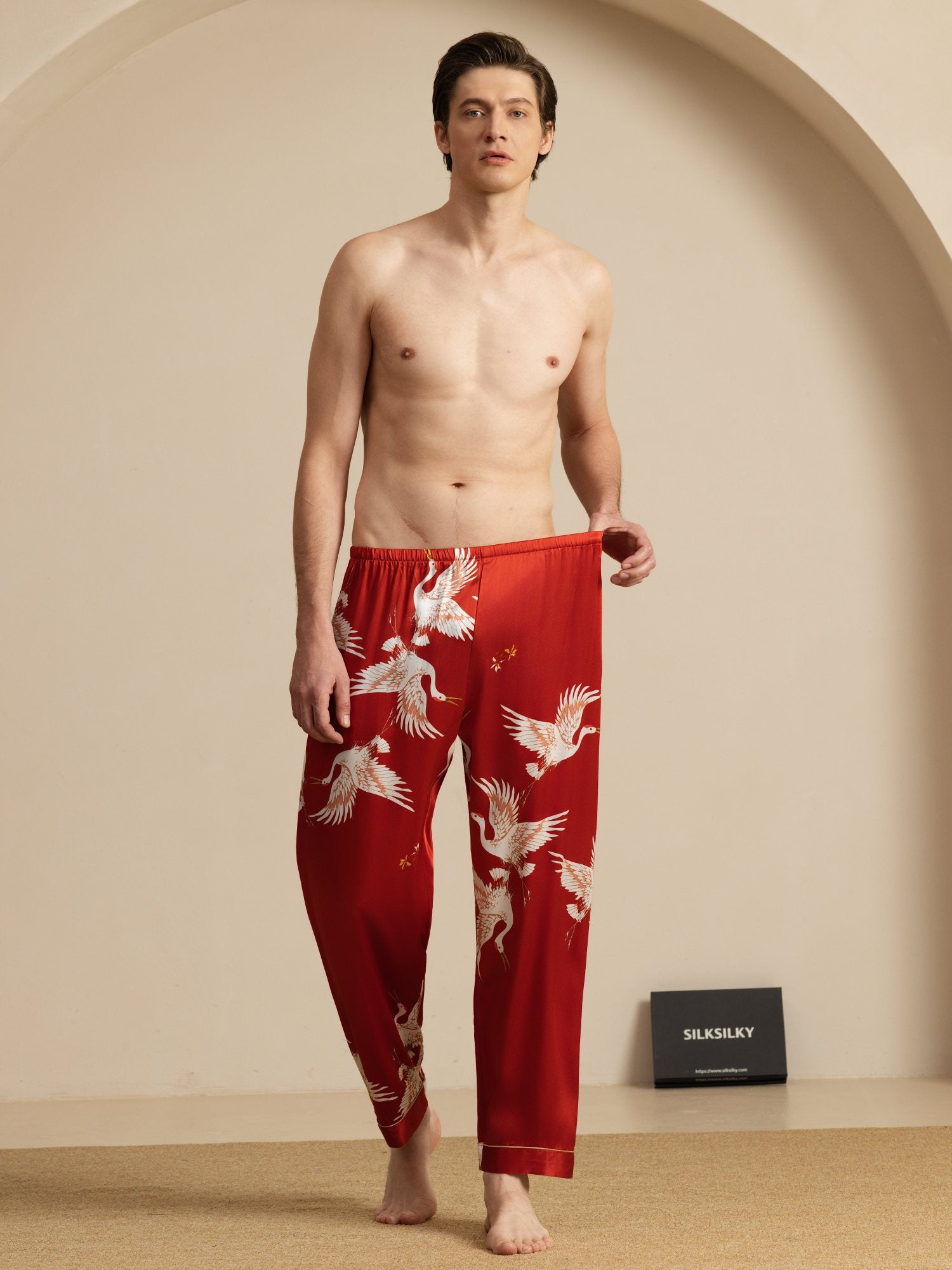 [Wine] SilkSilky-UK 19Momme Mens Sleep Bottoms 006
