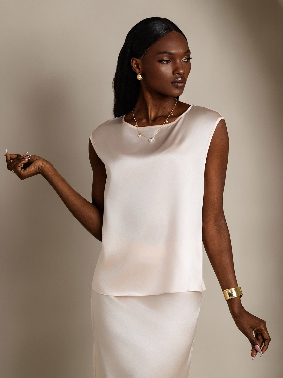 [Pink] SilkSilky-UK 19Momme Silk Round Neck Women's T-Shirt 005