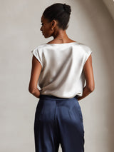 [Light Gray] SilkSilky-UK Cap Sleeve Cowl Neck Women's T-Shirt 002