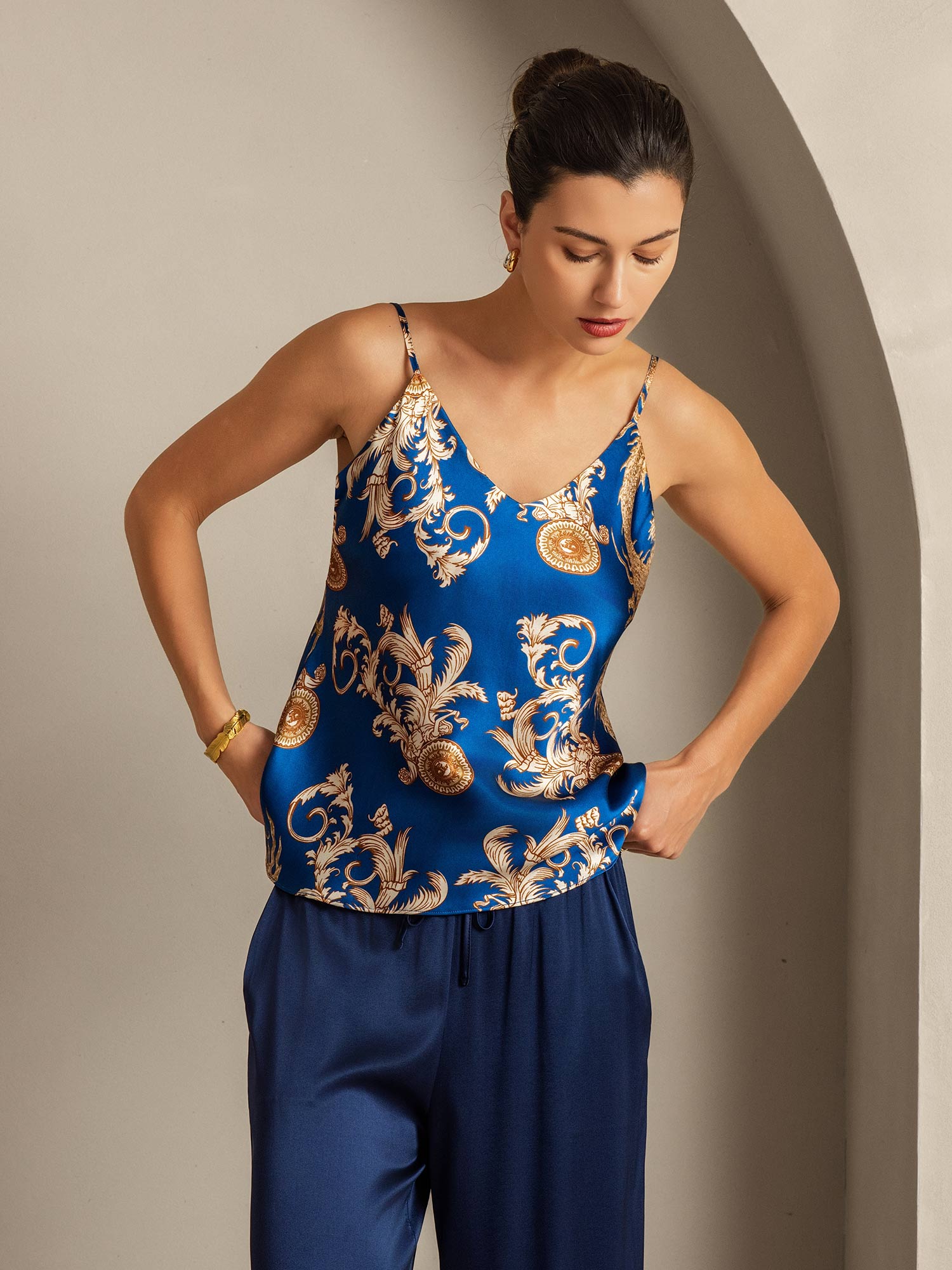 [Navy Dragon] SilkSilky-UK Pure Silk V Neck Camisole 007,